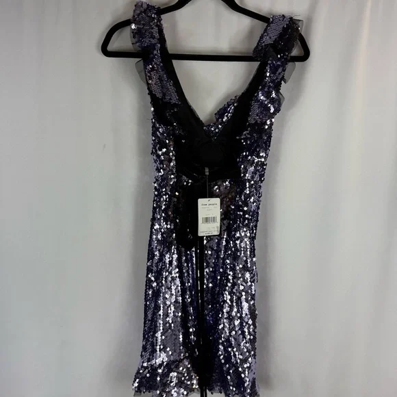 Free People Sequin Mini Dress in Purple and Black Size:6 - Picture 9 of 15